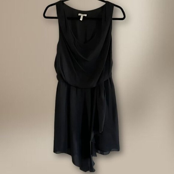 Joie Draped Mini Dress Cowl Neckline Sleeveless Asymmetric Hemline Silk Black XS - Picture 4 of 12